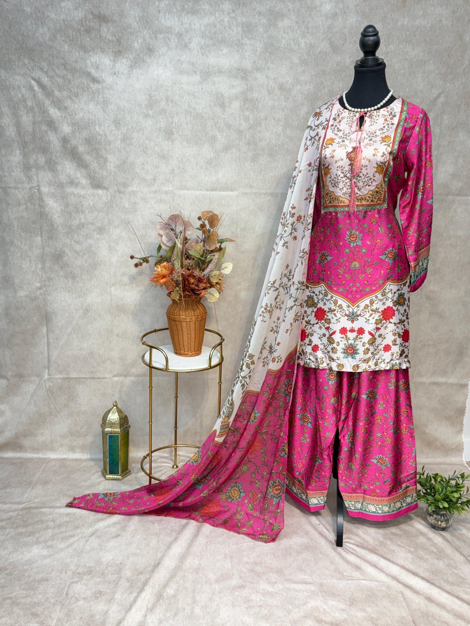 Hot Pink & White Farshi Salwar Suit